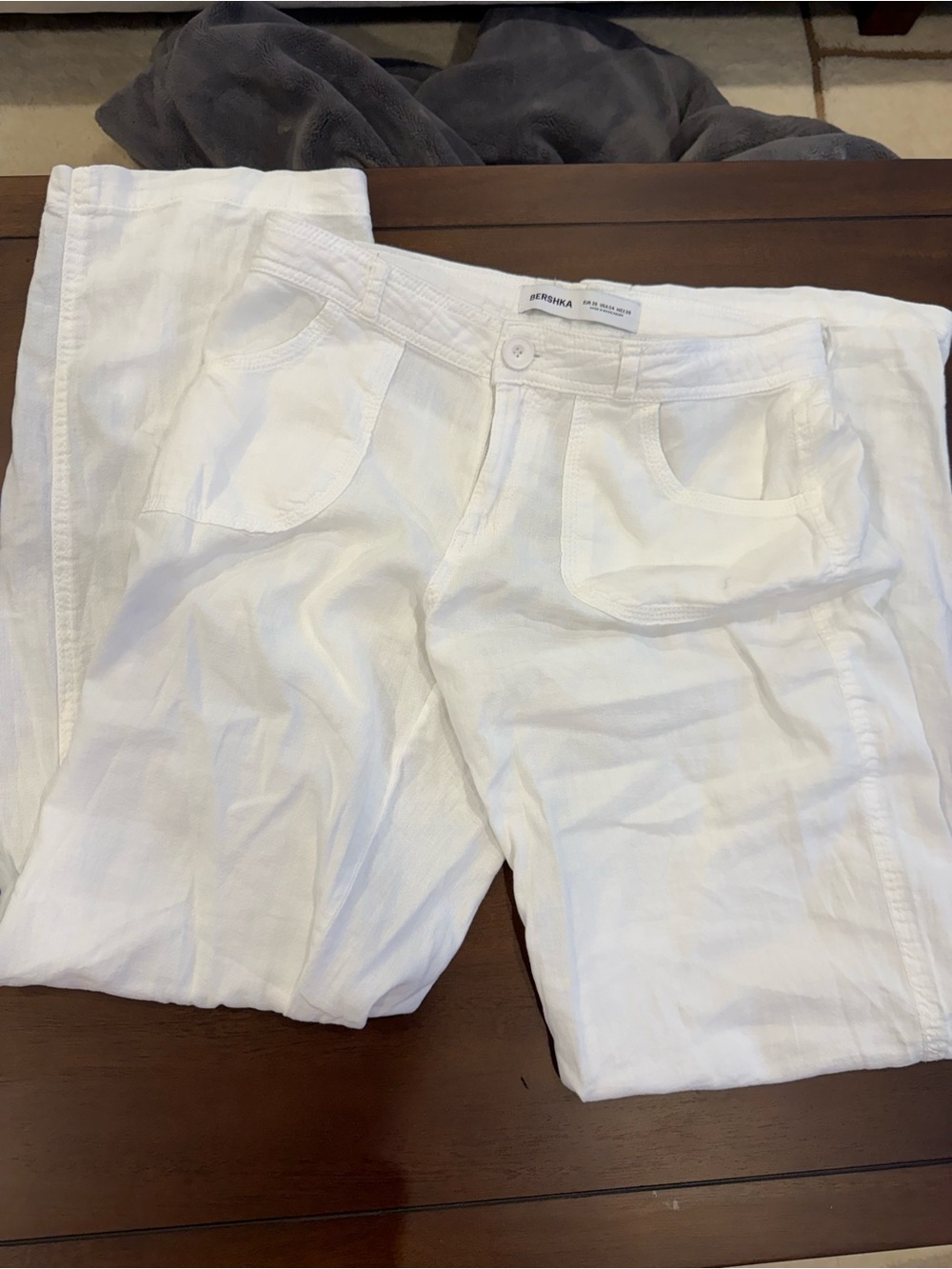 White womens  Linen Blend Pants - Bershka